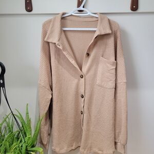 Tan Waffle Knit Button-Up Shirt